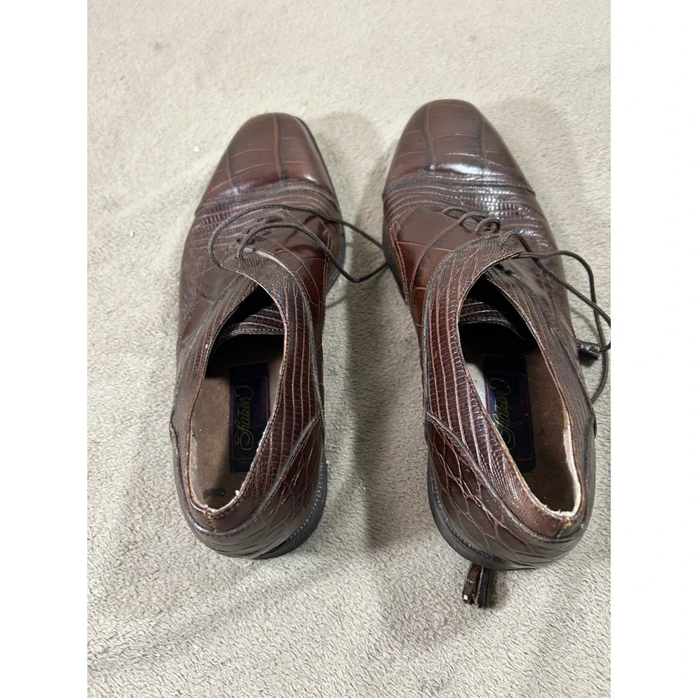 Fratelli PSF Shoes Ltd Men's 10 M Brown Croc Embossed Leather Lace Up Derby